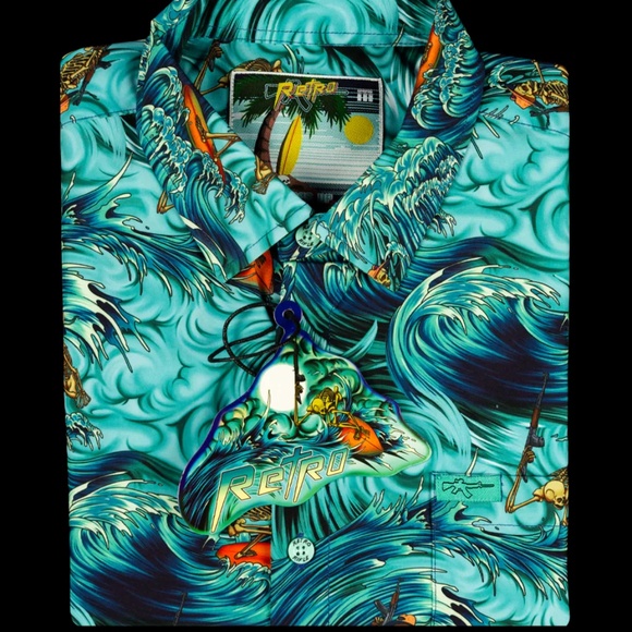 Retro Rifle Men's Full Button Down - Surf's Up (teal) - Picture 5 of 5